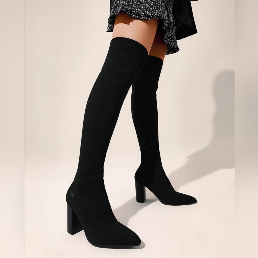 Cuocco Over-the-Knee Heeled Boots - Black